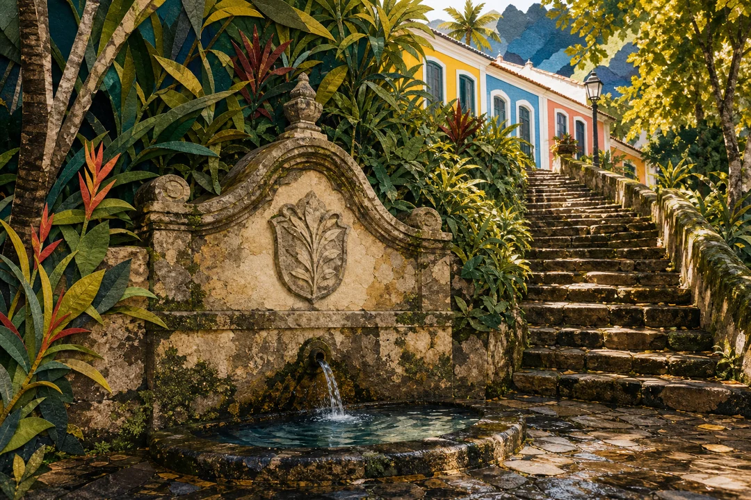 Bica do Rosário — Ilustração editorial autoral do Meu Recife — não é fotografia documental.