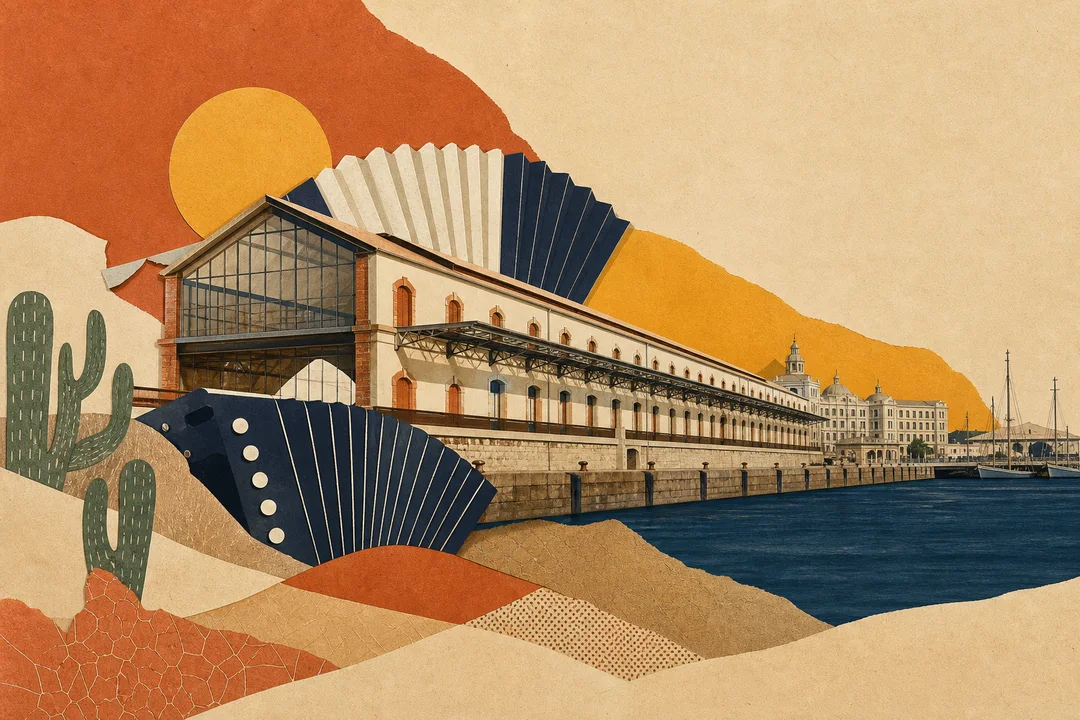 Cais do Sertão — Ilustração editorial autoral do Meu Recife — não é fotografia documental.