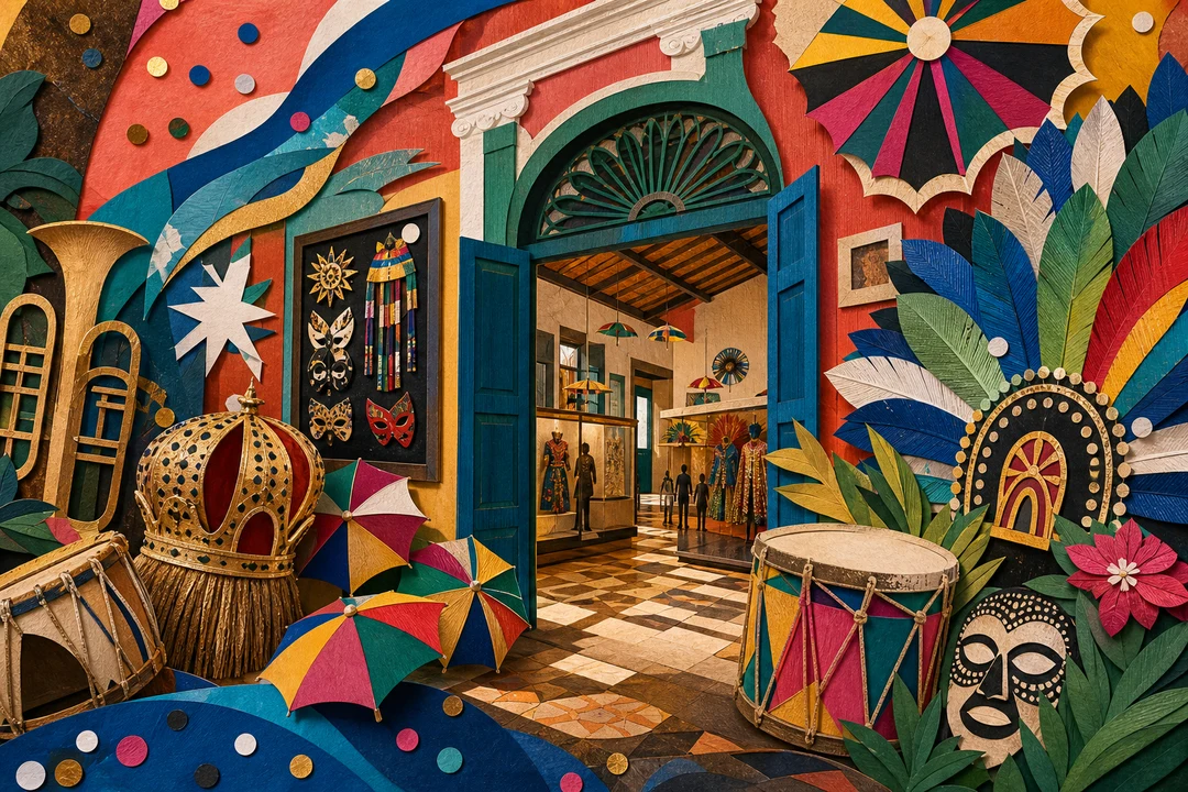 Casa do Carnaval — Ilustração editorial autoral do Meu Recife — não é fotografia documental.