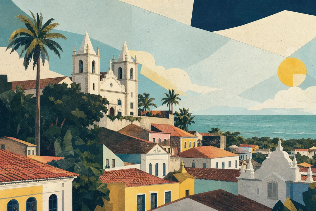 Igreja de São Salvador do Mundo — Catedral da Sé — Ilustração editorial autoral do Meu Recife — não é fotografia documental.
