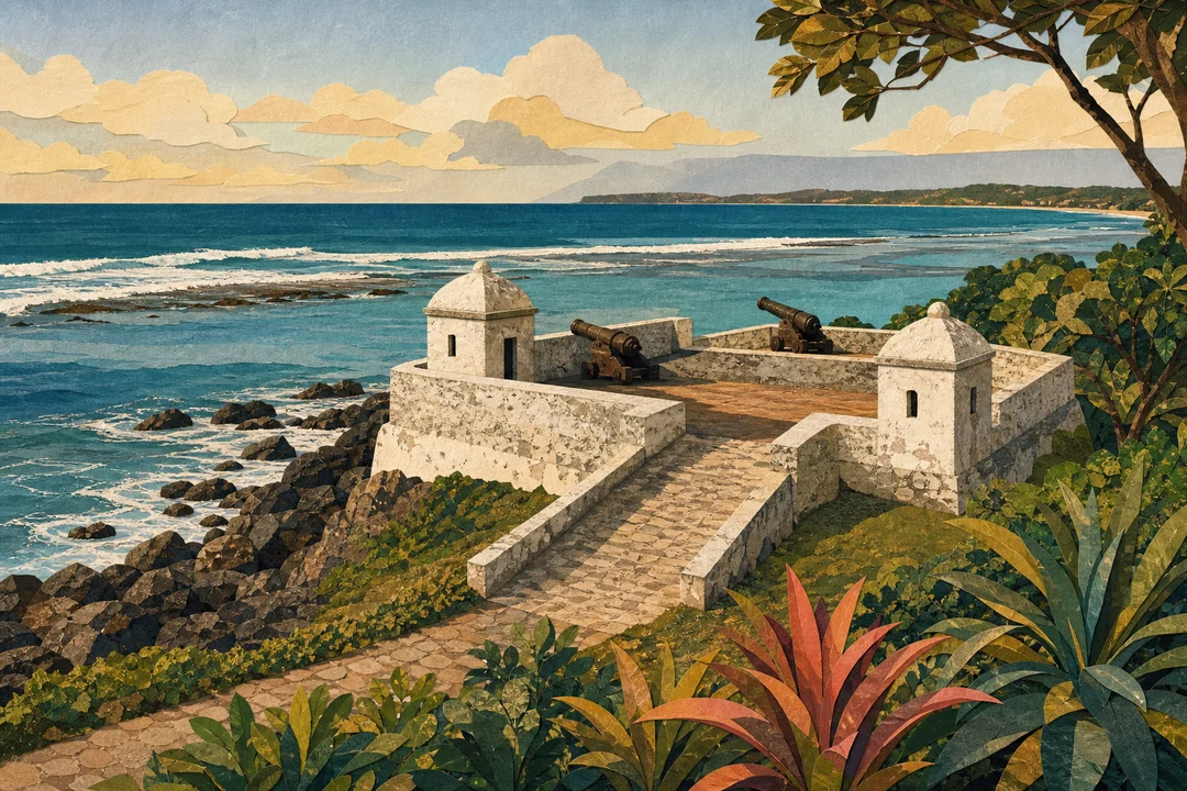 Fortim de São Francisco — Fortim do Queijo — Ilustração editorial autoral do Meu Recife — não é fotografia documental.