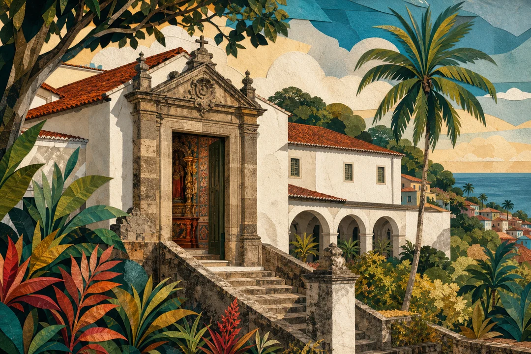 Igreja e Convento de Nossa Senhora da Conceição — Ilustração editorial autoral do Meu Recife — não é fotografia documental.
