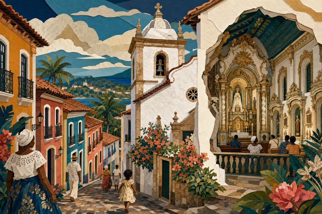 Igreja de Nossa Senhora do Amparo — Ilustração editorial autoral do Meu Recife — não é fotografia documental.