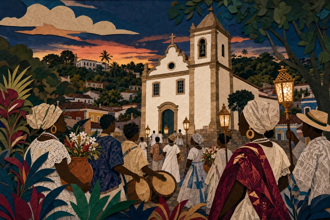 Igreja de Nossa Senhora do Rosário dos Homens Pretos — Ilustração editorial autoral do Meu Recife — não é fotografia documental.