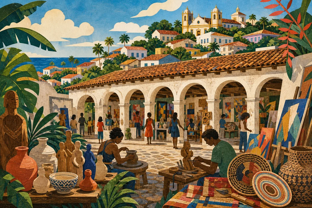 Mercado da Ribeira — Ilustração editorial autoral do Meu Recife — não é fotografia documental.