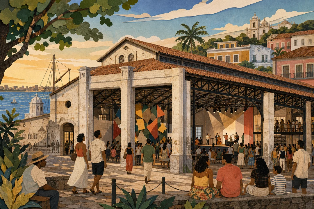 Mercado Eufrásio Barbosa — Ilustração editorial autoral do Meu Recife — não é fotografia documental.