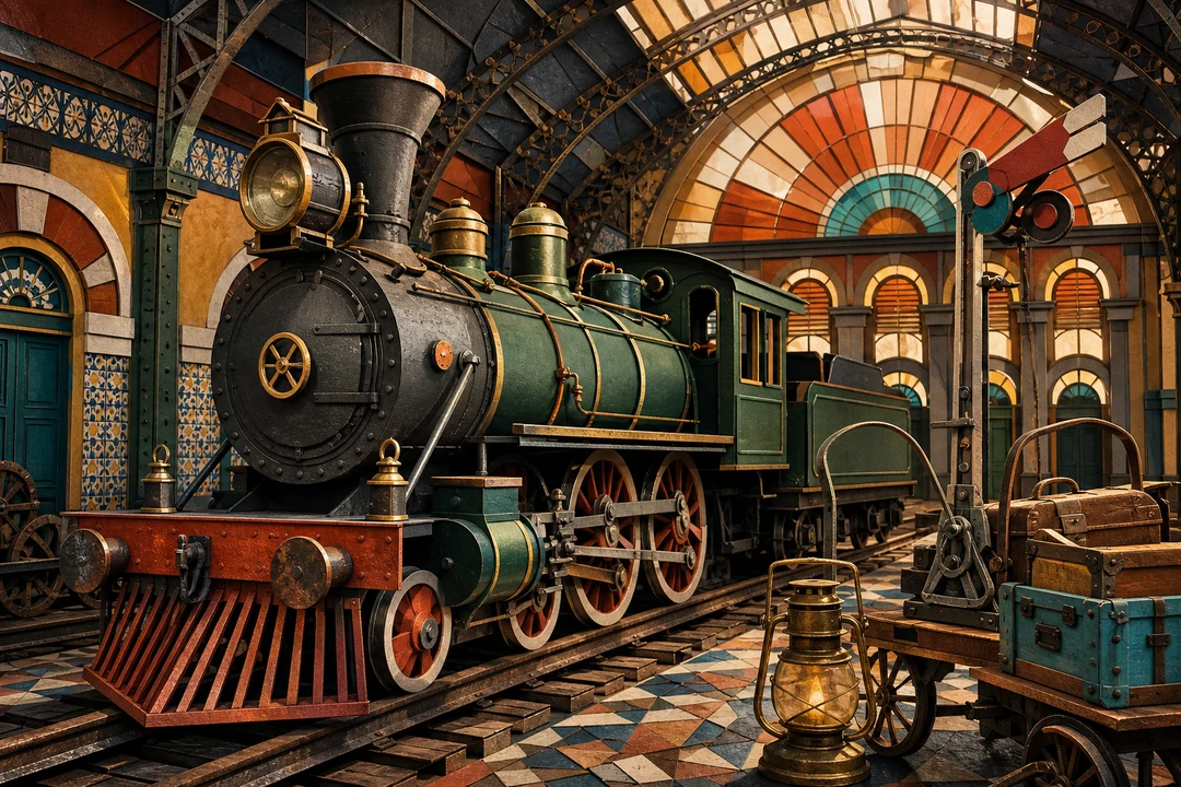 Museu do Trem — Estação Central Capiba — Ilustração editorial autoral do Meu Recife — não é fotografia documental.