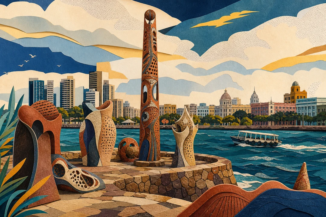 Parque das Esculturas Francisco Brennand — Ilustração editorial autoral do Meu Recife — não é fotografia documental.