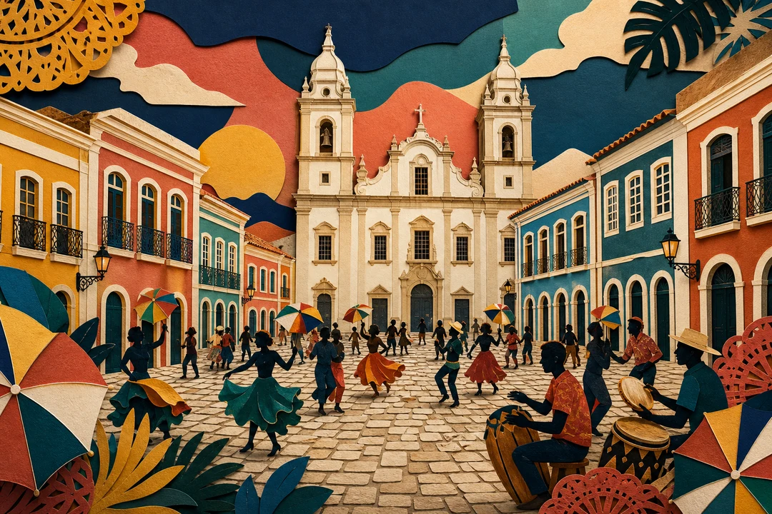Pátio de São Pedro — Ilustração editorial autoral do Meu Recife — não é fotografia documental.