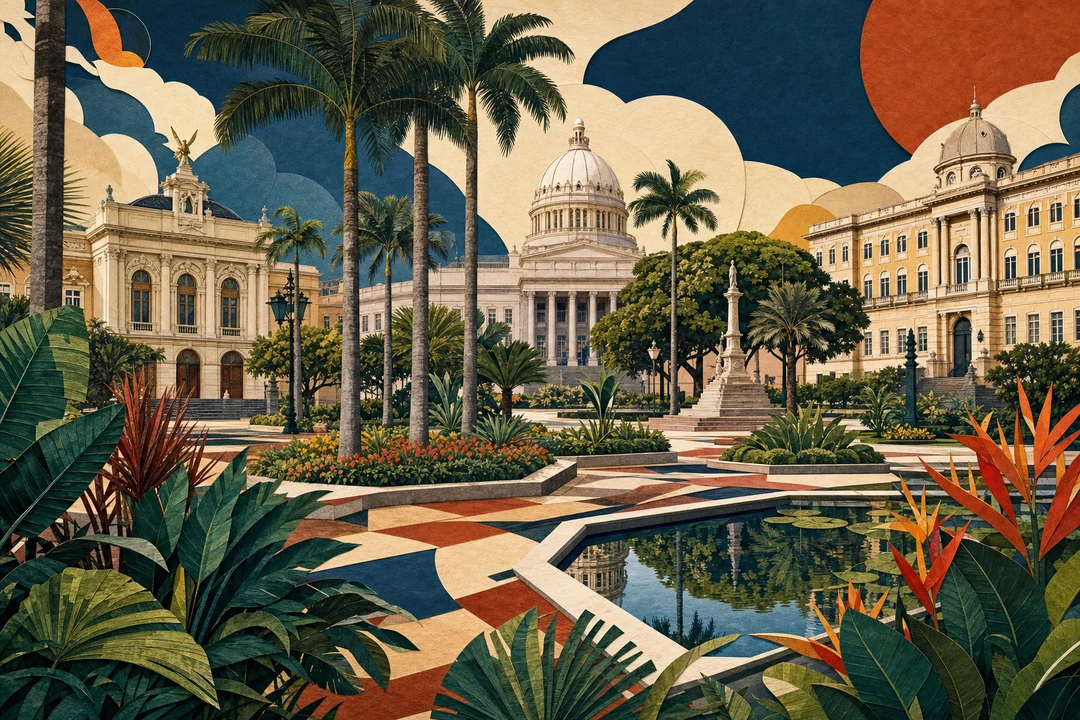 Praça da República — Ilustração editorial autoral do Meu Recife — não é fotografia documental.