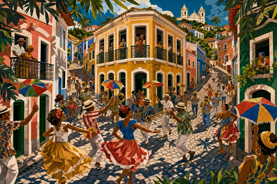 Quatro Cantos — Ilustração editorial autoral do Meu Recife — não é fotografia documental.